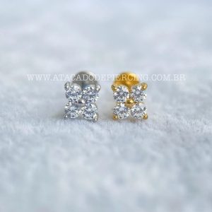 Labret Aço Rosca Interna Trevo Zircônias