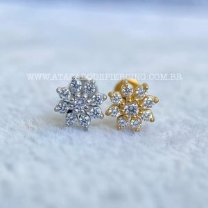 Labret Aço Rosca Interna Flor Zircônias