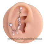 Labret Rosca Interna Titânio Duplo Zircônias com Corrente - Imagem 2