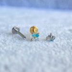 Labret Rosca Interna Titânio Trevo Zircônias Azul - Imagem 3