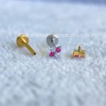 Labret Rosca Interna Titânio Trevo Zircônias Rosa - Imagem 3