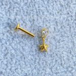 Labret Rosca Interna Aço Ponto de Luz Pingente Estrela - Imagem 2