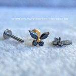 Labret Rosca Interna Titânio Borboleta Onix Zircônias - Imagem 3