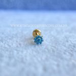 Labret Rosca Interna Titânio Flor Zircônias Azul - Imagem 2