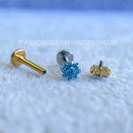 Labret Rosca Interna Titânio Flor Zircônias Azul - Imagem 3