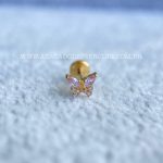 Labret Rosca Interna Titânio Borboleta Zircônias Rosa - Imagem 2