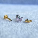Labret Rosca Interna Titânio Borboleta Zircônias Rosa - Imagem 4