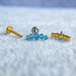 Labret Rosca Interna Titânio Cluster Zircônias Azul - Imagem 3