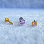 Labret Rosca Interna Titânio Coração Zircônia Rosa - Imagem 3