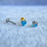 Labret Rosca Interna Titânio Coração Zircônia Azul - Imagem 3