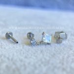 Labret Aço Rosca Interna Pingente Zircônia Quadrada - Imagem 2
