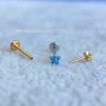 Labret Push Pin Titânio Flor Zircônias Azul - Imagem 2
