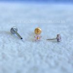 Labret Push Pin Titânio Flor Zircônias Rosa - Imagem 2