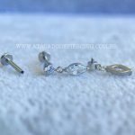 Labret Aço Rosca Interna Pingente Zircônia Navete - Imagem 2