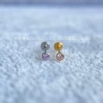 Labret Titânio Push Pin Zircônia Cravejada Rosa