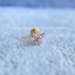 Labret Rosca Interna Titânio Borboleta Zircônias Rosa - Imagem 2