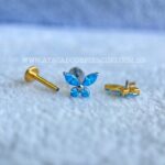 Labret Rosca Interna Titânio Borboleta Zircônias Azul - Imagem 4