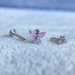 Labret Rosca Interna Titânio Borboleta Zircônias Rosa - Imagem 3