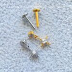 Labret Rosca Interna Titânio Ponto de Luz Zircônia Pingente Estrela - Imagem 2